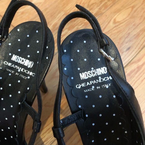 Moschino sz40 black leather flower sling back - Picture 4 of 6